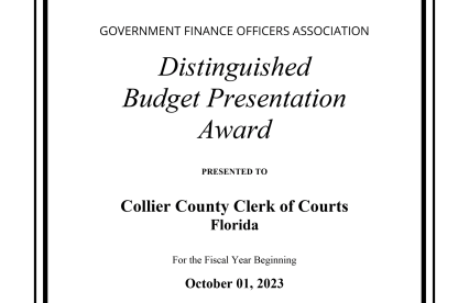 Collier County Clerk’s Office Receives GFOA Distinguished Budget Award