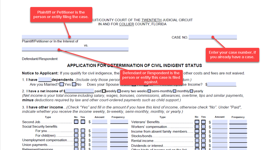 How To Complete The Application For Determination Of Civil Indigent Status Collier Clerk Of 3036